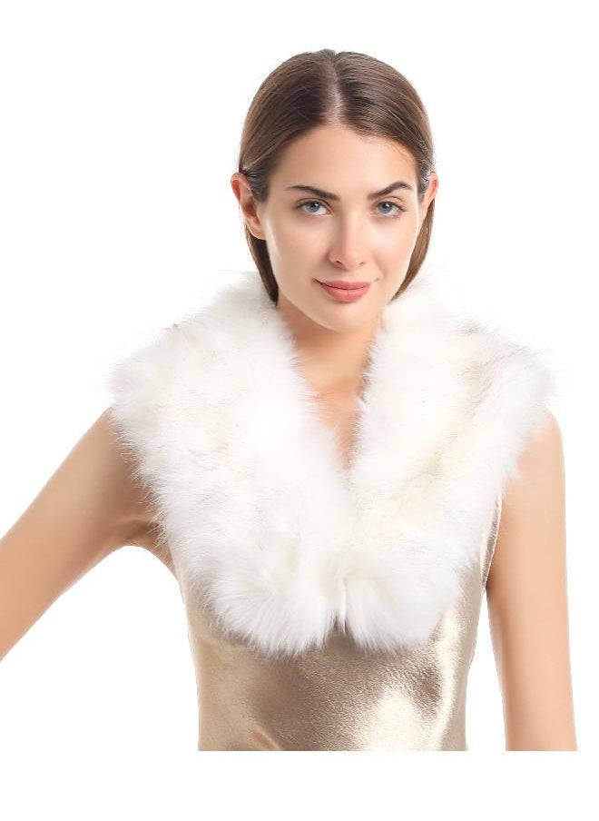 LA CARRIE LA CARRIE Women's Faux Fur Collar Scarf Wrap Shawl Cold Winter Warmer(White)  - Image 4