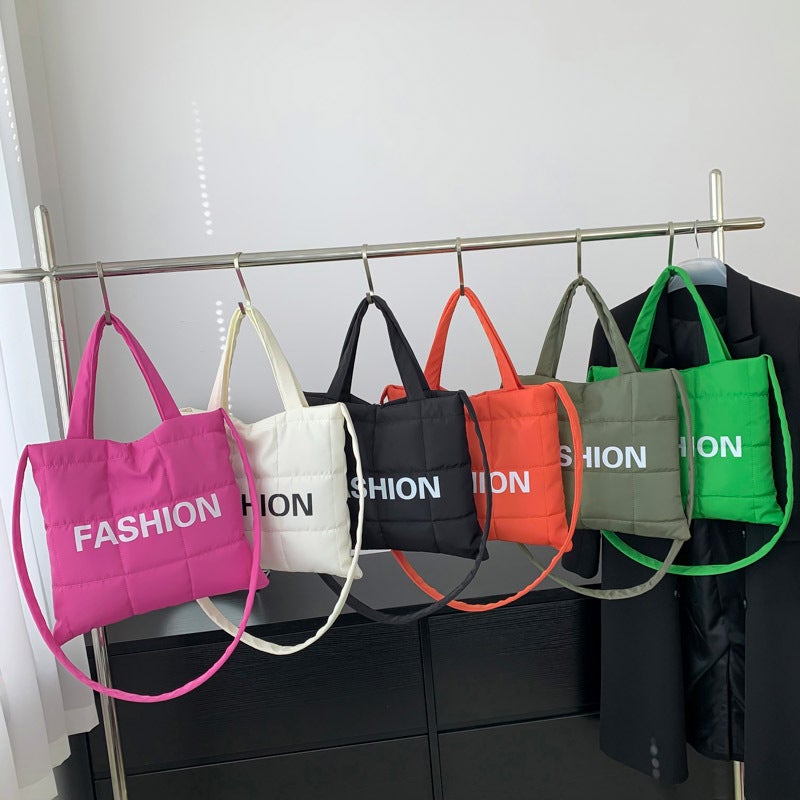 Women'S Large-Capacity Cotton-Padded Bag For Commuting New Trendy Western Style Casual Letter Shoulder Portable Crossbody Tote Bag - Image 5