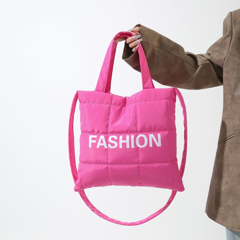 Women'S Large-Capacity Cotton-Padded Bag For Commuting New Trendy Western Style Casual Letter Shoulder Portable Crossbody Tote Bag - Image 2