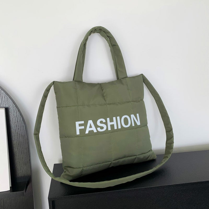Women'S Large-Capacity Cotton-Padded Bag For Commuting New Trendy Western Style Casual Letter Shoulder Portable Crossbody Tote Bag - Image 1