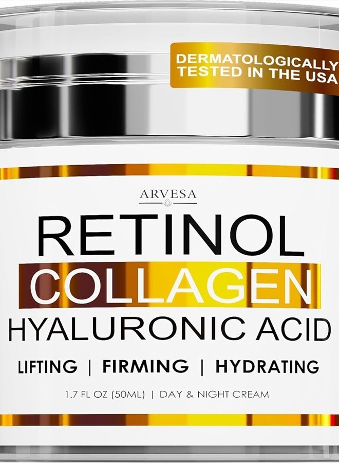 Arvesa Retinol Cream for Face - Facial Moisturizer with Collagen Cream and Hyaluronic Acid - Anti Aging Face Cream - Day and Night Face Lotion for Women and Men - Hydrating Wrinkle Cream for Face - Image 1