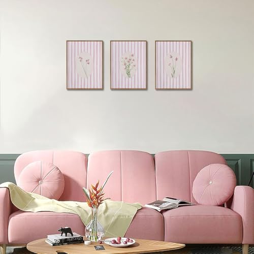 KISSFOX 3 Piece Floral Framed Wall Art Pink Wildflower Canvas Wall Art Flower Pictures Wall Decor Boho Botanical Paintings Poster Prints for Girly Room Bedroom Living Room - Image 2