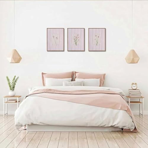 KISSFOX 3 Piece Floral Framed Wall Art Pink Wildflower Canvas Wall Art Flower Pictures Wall Decor Boho Botanical Paintings Poster Prints for Girly Room Bedroom Living Room - Image 3