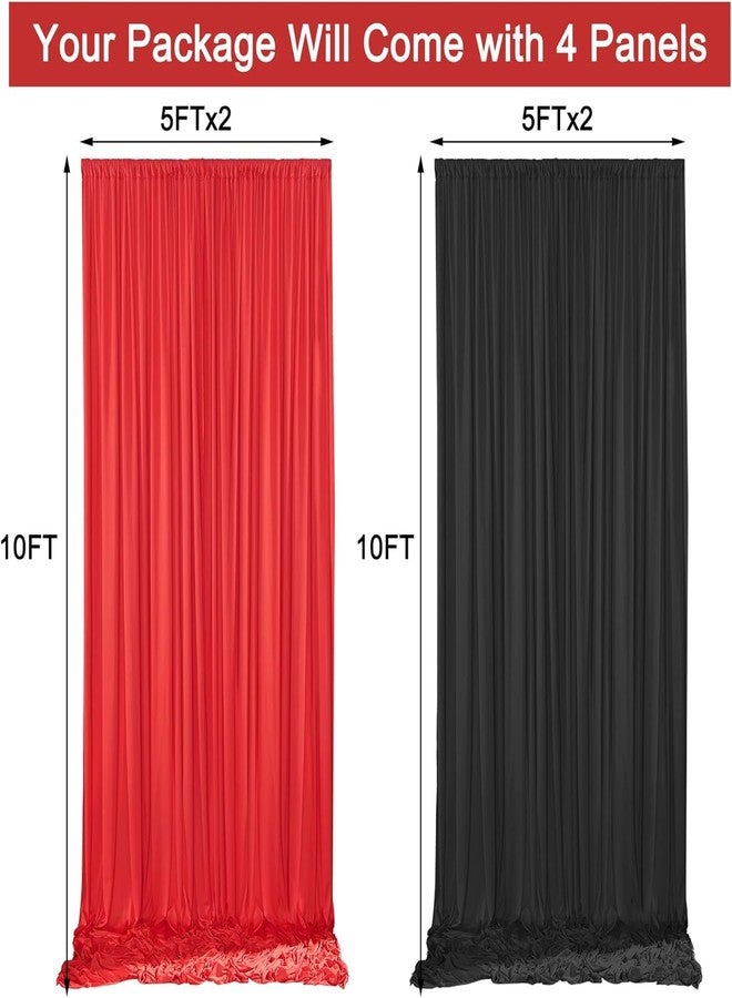 Htper 10x10ft Black Backdrop Curtains and Red Backdrop Curtains Panels, Black and Red Backdrop Drapes for Party Home Decoration Supplies, 4 Panels * 2.5x10FT - Image 2