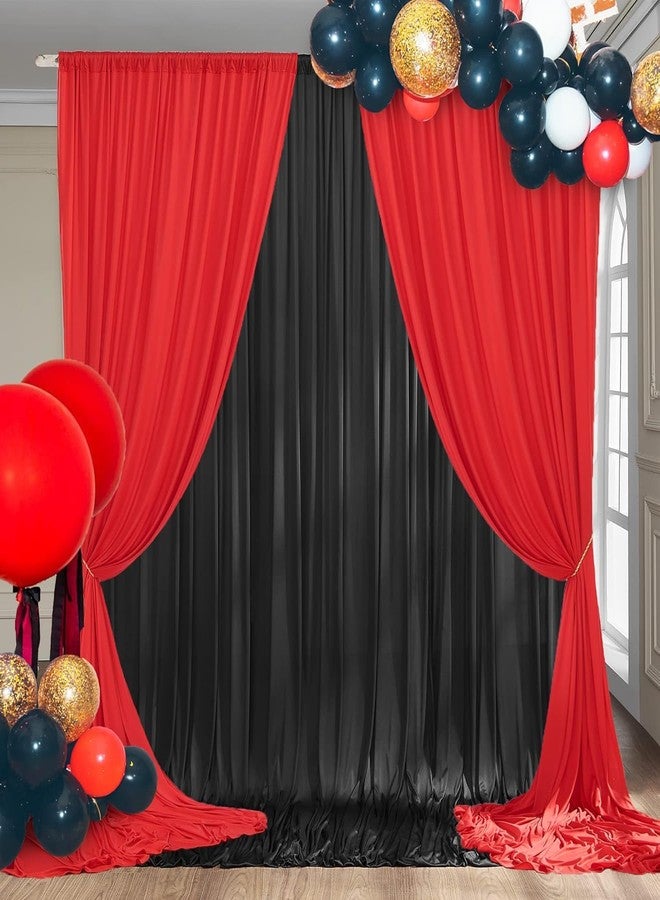 Htper 10x10ft Black Backdrop Curtains and Red Backdrop Curtains Panels, Black and Red Backdrop Drapes for Party Home Decoration Supplies, 4 Panels * 2.5x10FT - Image 1