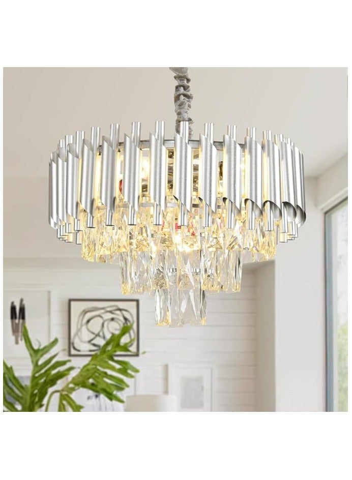 Modern Crystal Chandeliers Chrome Chandelier Round Crystal Pendant Light 3-Tier Modern Chandelier Ceiling Lights for Dining Room Living Room Bedroom 500mm Size (Bulb Not Included)  - Image 1