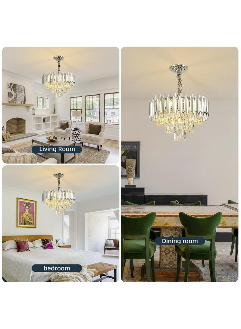 Modern Crystal Chandeliers Chrome Chandelier Round Crystal Pendant Light 3-Tier Modern Chandelier Ceiling Lights for Dining Room Living Room Bedroom 500mm Size (Bulb Not Included)  - Image 4