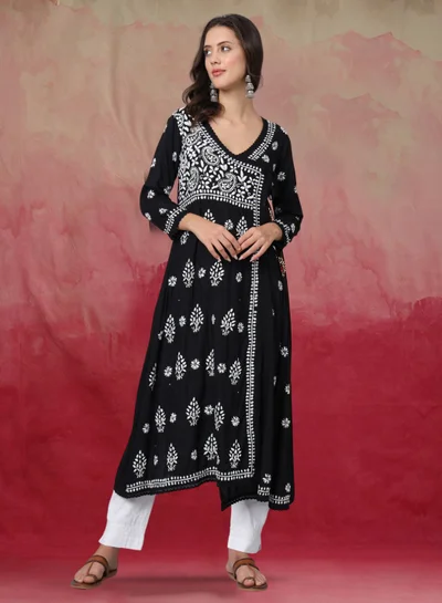 Alaya Women Hand Embroidered Chikankari Cotton Kurta-AL3890