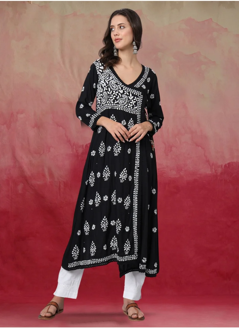 Alaya Women Hand Embroidered Chikankari Cotton Kurta-AL3890