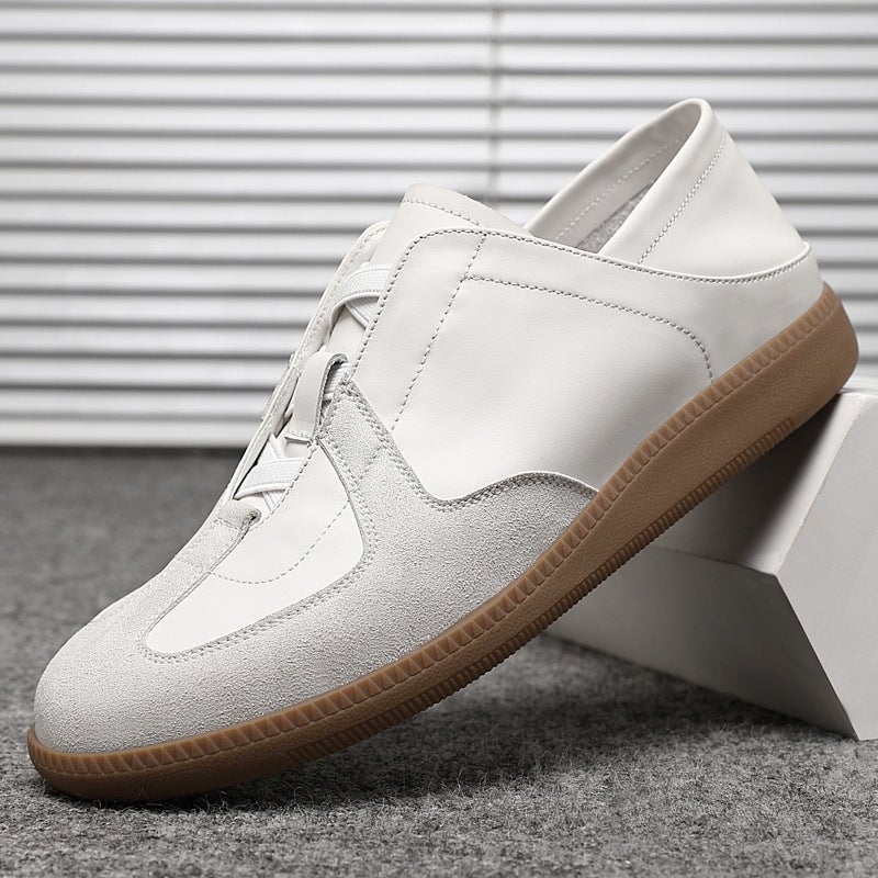 First-Layer Cowhide White Shoes for Men, Fashionable and Casual Slip-On Men''s Sneakers, Lightweight Flat-Soled Sports Shoes, Moral Training Shoes - Image 2