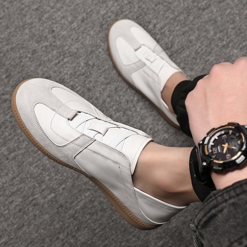 First-Layer Cowhide White Shoes for Men, Fashionable and Casual Slip-On Men''s Sneakers, Lightweight Flat-Soled Sports Shoes, Moral Training Shoes - Image 5