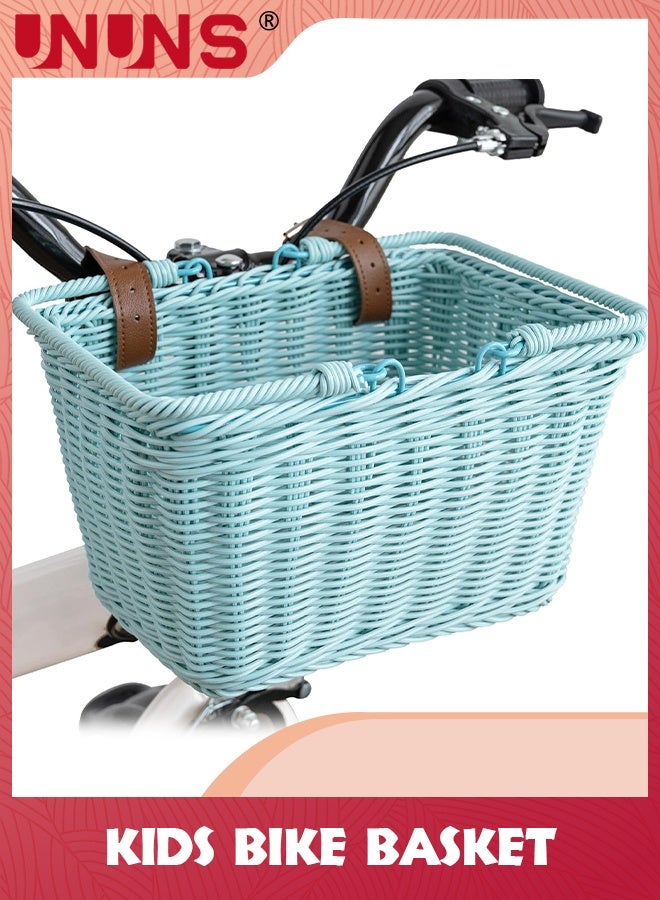 يو إن يو إن أس Kids Bike Basket,Front Bicycle Baskets For Kids,Small Wicker Basket Boys and Girls,Toddler Scooter Handlebar Basket,25x14cm,Blue - Image 1
