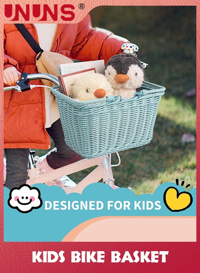 يو إن يو إن أس Kids Bike Basket,Front Bicycle Baskets For Kids,Small Wicker Basket Boys and Girls,Toddler Scooter Handlebar Basket,25x14cm,Blue - Image 2
