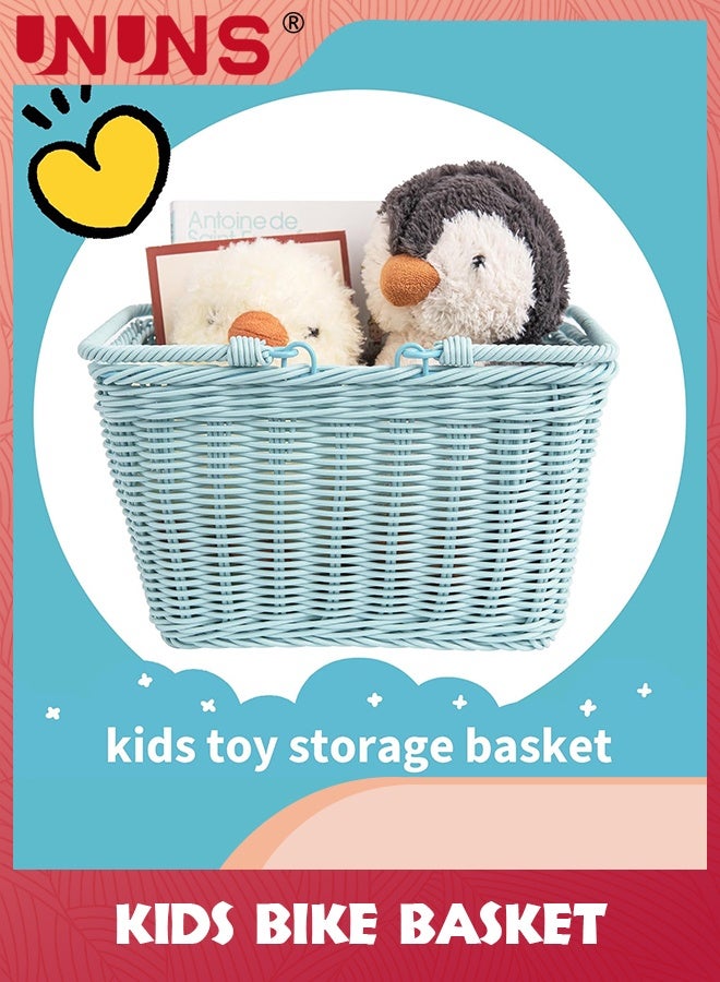 يو إن يو إن أس Kids Bike Basket,Front Bicycle Baskets For Kids,Small Wicker Basket Boys and Girls,Toddler Scooter Handlebar Basket,25x14cm,Blue - Image 3