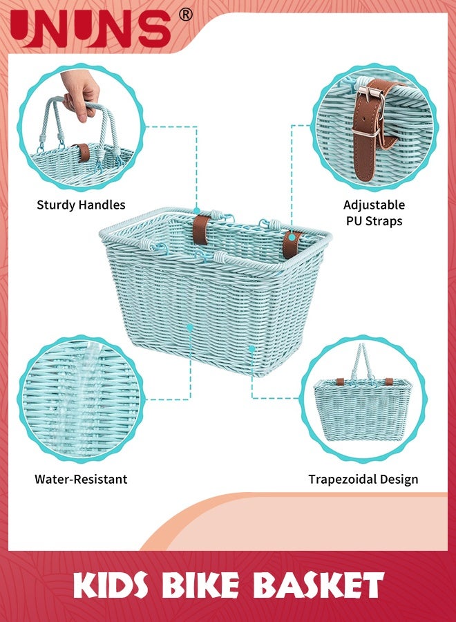 يو إن يو إن أس Kids Bike Basket,Front Bicycle Baskets For Kids,Small Wicker Basket Boys and Girls,Toddler Scooter Handlebar Basket,25x14cm,Blue - Image 4