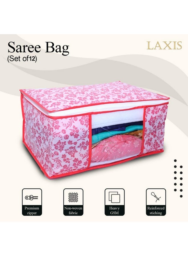 LAXIS HOMFIL Brand - LAXIS Saree Covers With Zip Non-Woven Printed Saree Cover/Saree Organizer For Wardrobe/Cloth Storage With Transparent Window/Saree Bags Storage/Clothes Organizer (Peach- Pack of 12) - Image 3