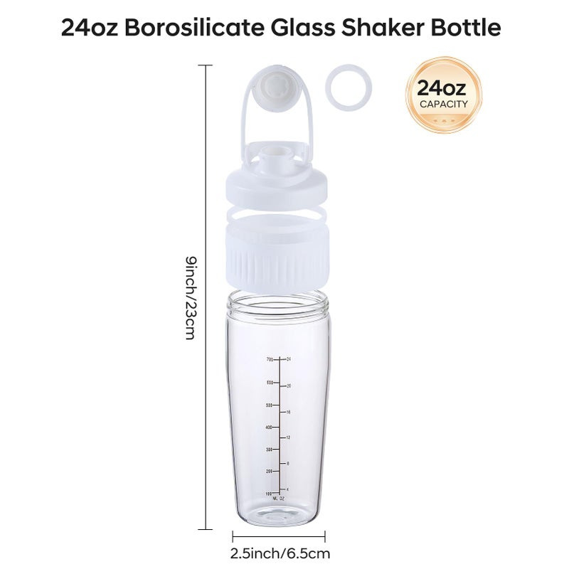 ShakeXpert 24oz Glass Shaker Bottle, Borosilicate Glass Protein Powder Gym Workout Shaker Cup Mixes for Protein Mixes with Blending Ball (B-WHITE, 1) - Image 3