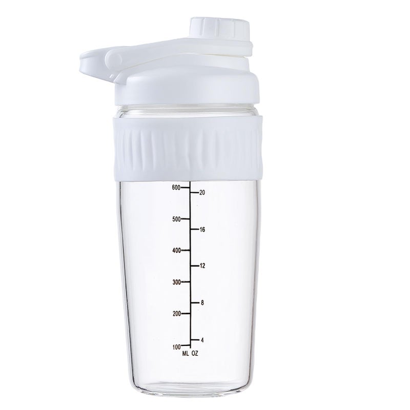 ShakeXpert 24oz Glass Shaker Bottle, Borosilicate Glass Protein Powder Gym Workout Shaker Cup Mixes for Protein Mixes with Blending Ball (B-WHITE, 1) - Image 1