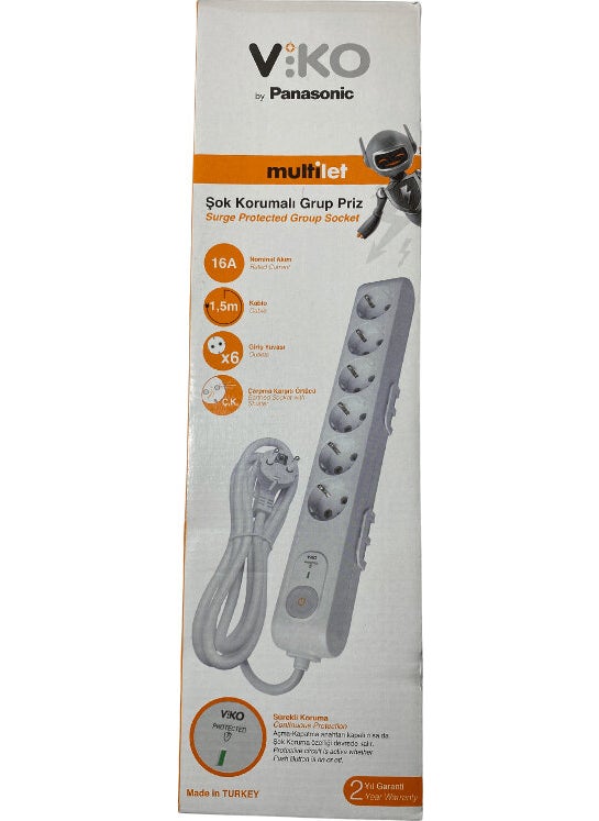 Viko 6-Plug Surge Protected Child Protected Switch Socket (2 Pieces)  - Image 1