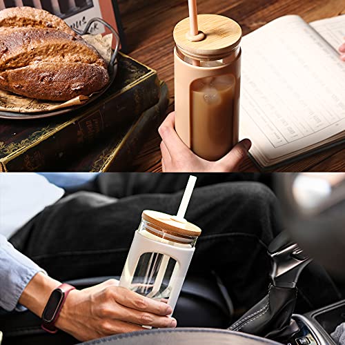 Kodrine 20oz Glass Water Tumbler with Straw and Lid, Bamboo Lids Water Bottle, Iced Coffee Cup Reusable, Wide Mouth Smoothie Cups with Protective Silicone Sleeve BPA FREE-Black - Image 4