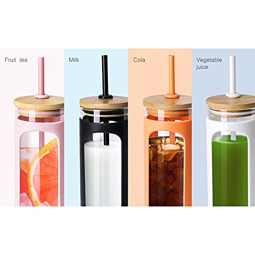 Kodrine 20oz Glass Water Tumbler with Straw and Lid, Bamboo Lids Water Bottle, Iced Coffee Cup Reusable, Wide Mouth Smoothie Cups with Protective Silicone Sleeve BPA FREE-Black - Image 3