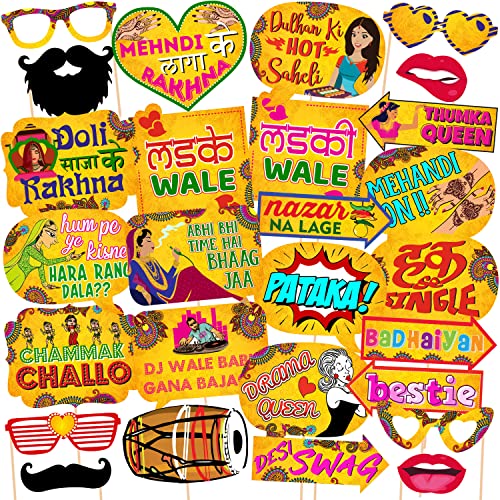 Zyozique 27 Pcs Mehandi for Photoshoot Haldi Props for Bride and Family,Bride to Be Props-Photobooth Marriage Propss for Wedding-Haldi, Mehndi, Sangeet, Photo Booth - Image 1