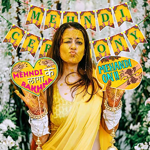 Zyozique 27 Pcs Mehandi for Photoshoot Haldi Props for Bride and Family,Bride to Be Props-Photobooth Marriage Propss for Wedding-Haldi, Mehndi, Sangeet, Photo Booth - Image 5