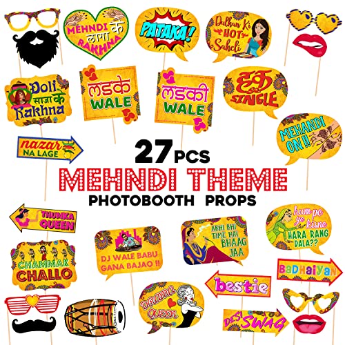 Zyozique 27 Pcs Mehandi for Photoshoot Haldi Props for Bride and Family,Bride to Be Props-Photobooth Marriage Propss for Wedding-Haldi, Mehndi, Sangeet, Photo Booth - Image 2