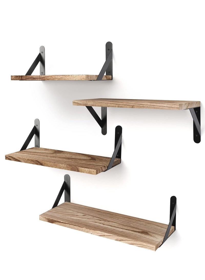 MIXDE Floating Shelves Wall Mounted Set of 4, Rustic Wood Wall Storage Shelves for Bedroom, Living Room, Bathroom, Kitchen, Office and More - Image 1