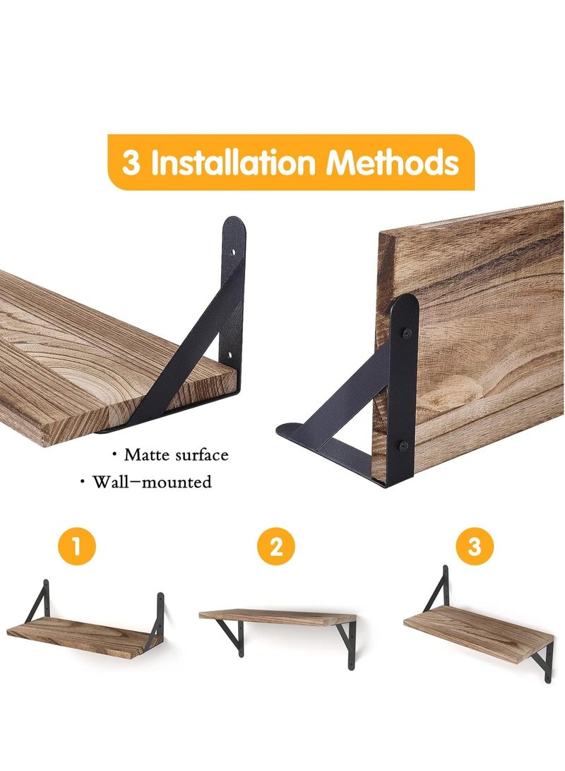 MIXDE Floating Shelves Wall Mounted Set of 4, Rustic Wood Wall Storage Shelves for Bedroom, Living Room, Bathroom, Kitchen, Office and More - Image 4
