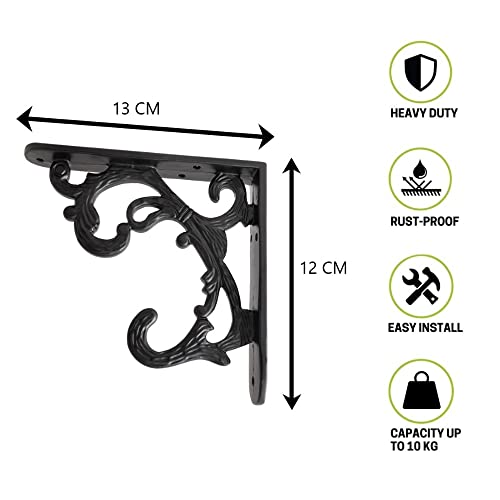 GHAR DWAR Metal Handcrafted Shelf Bracket for Floating Shelves L Angle Decorative L Shaped Corner Brace Joint Heavy Duty Wall Mounted Shelf Supporter Corner Brace Holder (Pack of 4, Black) - Image 4