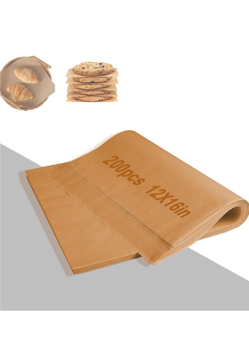 TRASSLE 200 Pcs Unbleached Brown Parchment Paper Baking Sheets, Non-Stick Precut Parchment Papers, Perfect for Baking Cookies, Bread, Meat, Pizza - Image 1