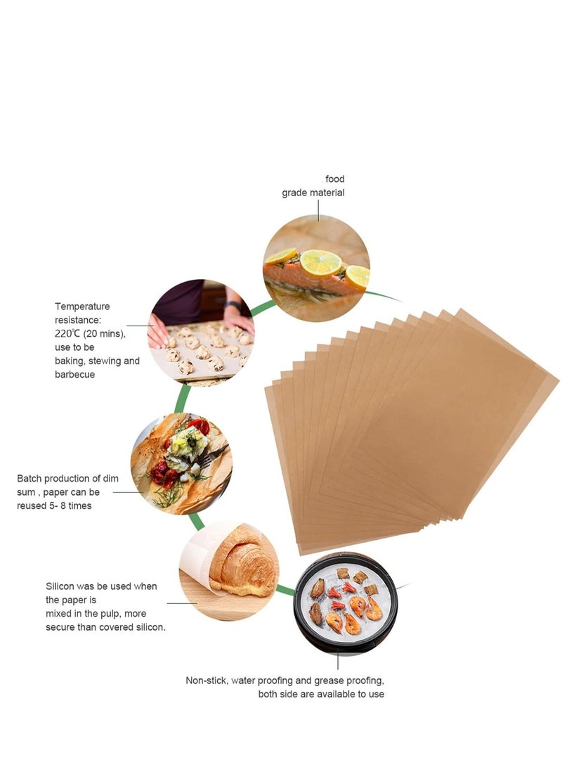 TRASSLE 200 Pcs Unbleached Brown Parchment Paper Baking Sheets, Non-Stick Precut Parchment Papers, Perfect for Baking Cookies, Bread, Meat, Pizza - Image 2