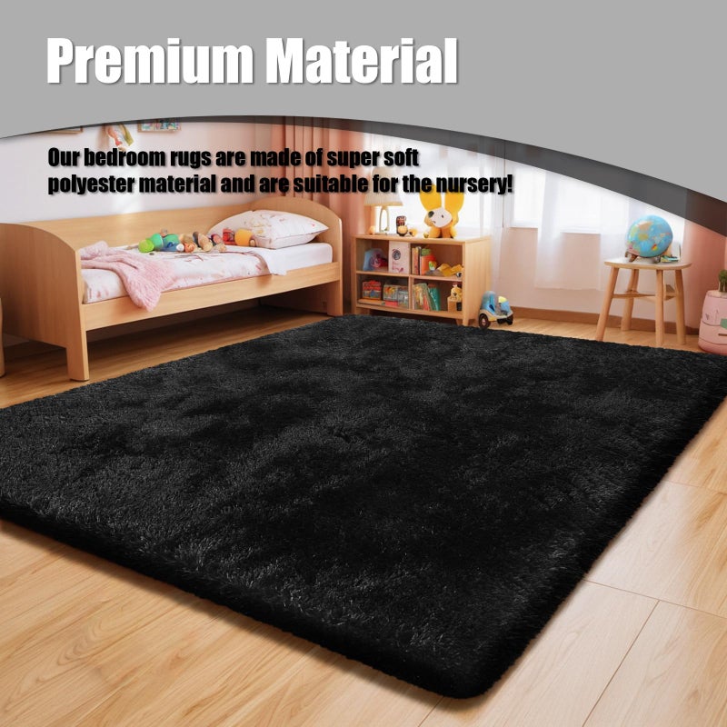 yulidayang 6x9 Fluffy Area Rug for Living Room,Shag Area Rugs for Bedroom,Black Soft Fuzzy Rug Non-Shedding Indoor Plush Carpet for Kids Bedroom Nursery Dorm Home Decor - Image 5