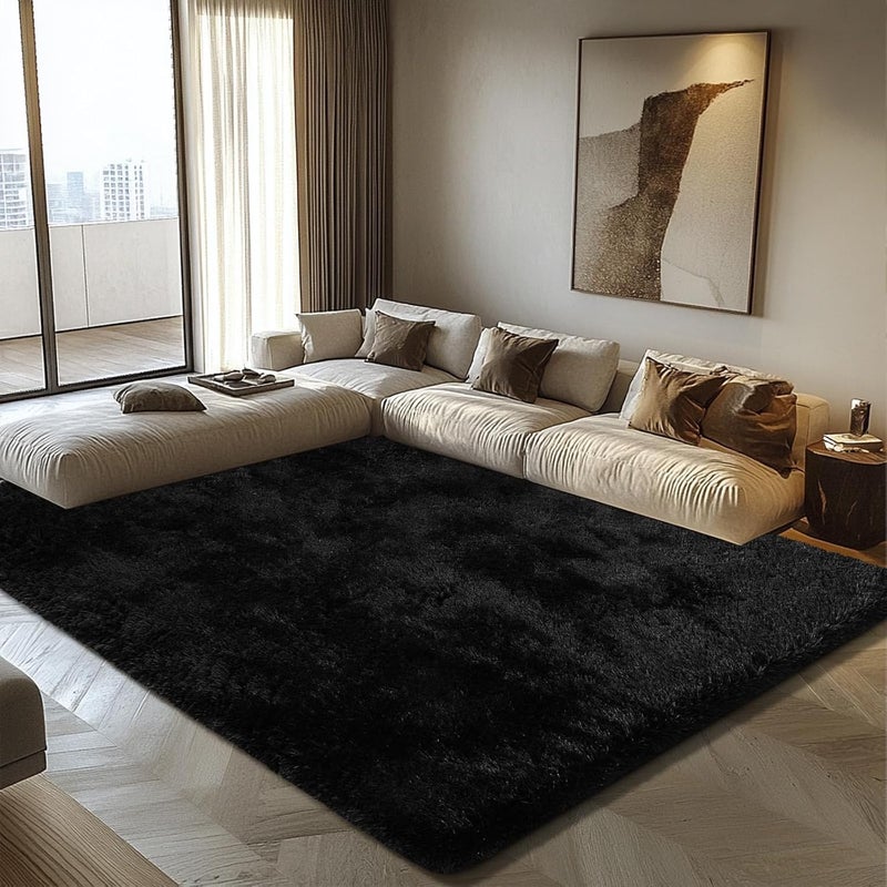 yulidayang 6x9 Fluffy Area Rug for Living Room,Shag Area Rugs for Bedroom,Black Soft Fuzzy Rug Non-Shedding Indoor Plush Carpet for Kids Bedroom Nursery Dorm Home Decor - Image 1