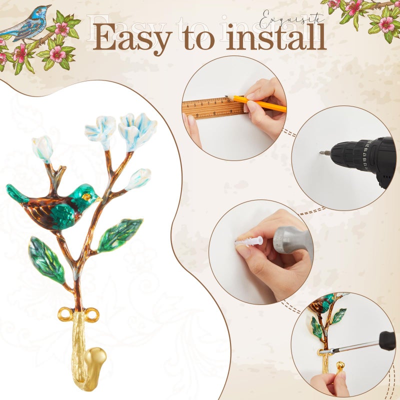 BrightRow 4 Pack Vintage Colorful Bird Hooks for Wall Decorative Coat Hooks Heavy Duty Farmhouse Wall Mounted Cast Iron Rack Hangers for Hanging Clothes Coats Towels Keys Hats(5.9 to 6.7 Inch) - Image 3