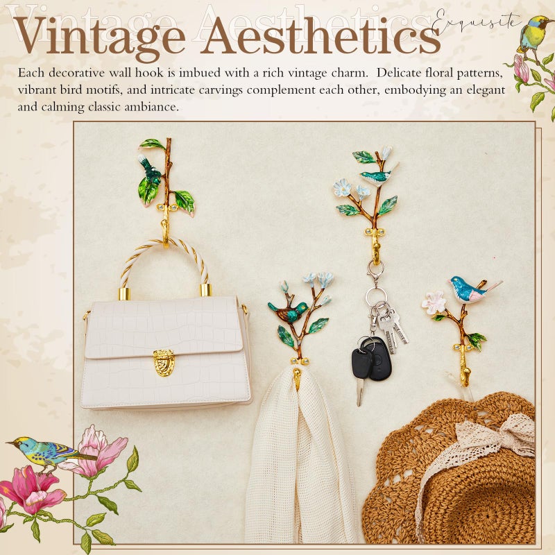 BrightRow 4 Pack Vintage Colorful Bird Hooks for Wall Decorative Coat Hooks Heavy Duty Farmhouse Wall Mounted Cast Iron Rack Hangers for Hanging Clothes Coats Towels Keys Hats(5.9 to 6.7 Inch) - Image 5