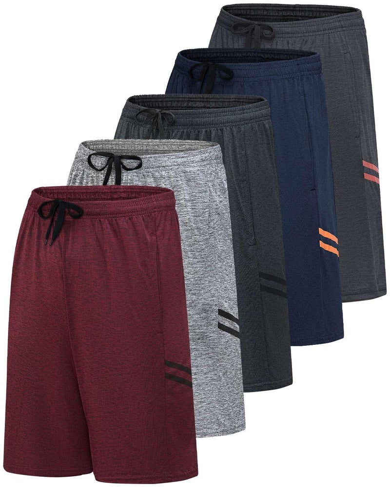Real Essentials Mens 5 Pack 9 DryFit Shorts Athletic Gym Workout Basketball Running Casual Lounge Active Pockets Set 6 XL