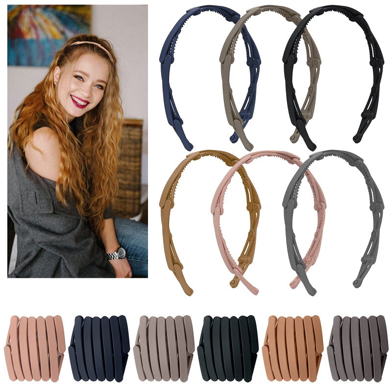 KesaPlan 6PCS Retractable Pocket Hair Band Spring Wavy Foldable Headband No Slip Compact Portable Adjustable Hair Hoop for Women Girl Washing Makeup Travel Outdoor Fashion Hair Accessories