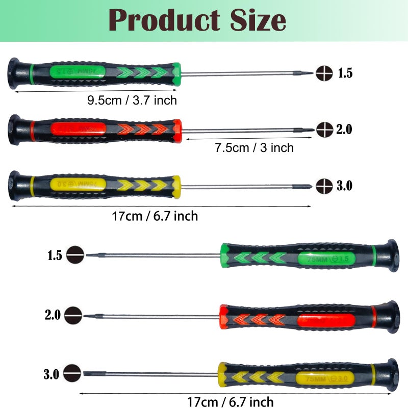 M-jump Screwdriver SET OF 6 - Magnetic Flathead and Phillips With NON-SKID Handle in Different SIZES / COLORS - Professional Repair Tool Kit For Electronics/ iPhone/ PC/ Jewelry/ Watch/ Eyeglass - Image 2