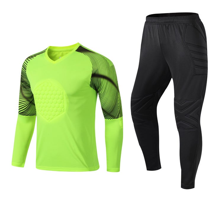 Generic Goalkeeper Long Sleeve Kit Soccer Jersey Pants Set Fluorescent Green 