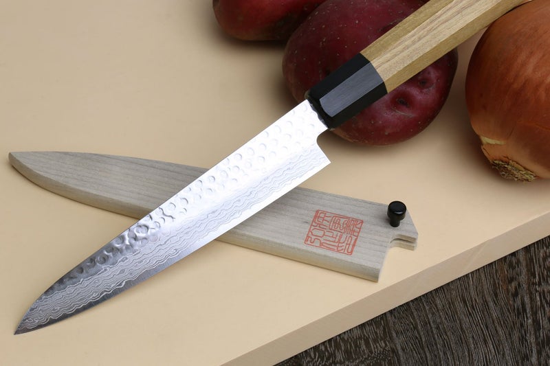 Yoshihiro 46 Layers VG10 Hammered Damascus Petty Japanese Utility Knife Ambrosia Handle (6''(150mm)) - Image 3
