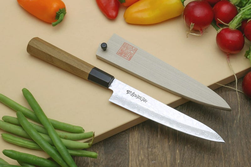 Yoshihiro 46 Layers VG10 Hammered Damascus Petty Japanese Utility Knife Ambrosia Handle (6''(150mm)) - Image 2