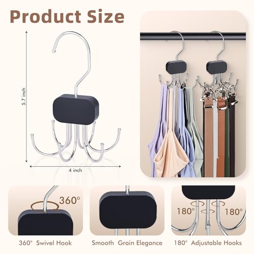 Draxzor 3 Pack Tank Top Hangers, 2026 Upgraded Bra Hanger for Closet Organizer & Storage, 360° Rotating & Foldable Design, Wooden Space-Saving Hanger for Tank Tops, Bras and More (Black) - Image 3