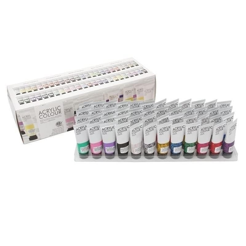 53 Arts Acrylic Paint Set of 48 Colors (22ml) - Basic, Pastel, Neon, Glitter & Metallic - Non-Toxic Artist Paints for Canvas, Wood, Fabric, Craft, DIY & More - Rich Pigment, Fast-Dry