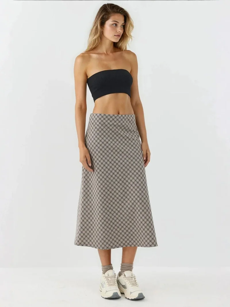 Hiccup Multicolor Midi A-Form Fit Plaid Skirt with Zipper for Women | Best Price UAE
