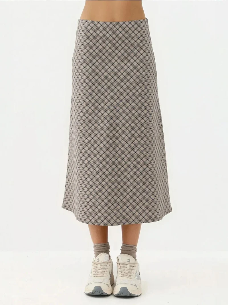 HICCUP Midi A-Form Fit Plaid Skirt with Zipper