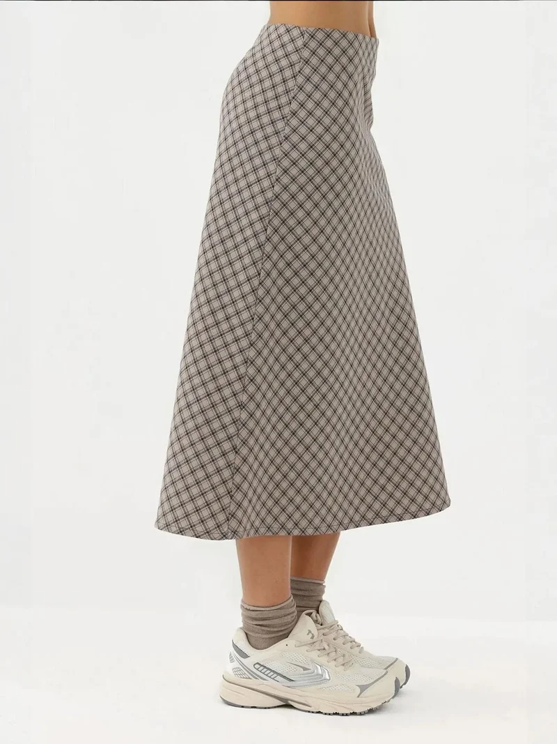 HICCUP Midi A-Form Fit Plaid Skirt with Zipper
