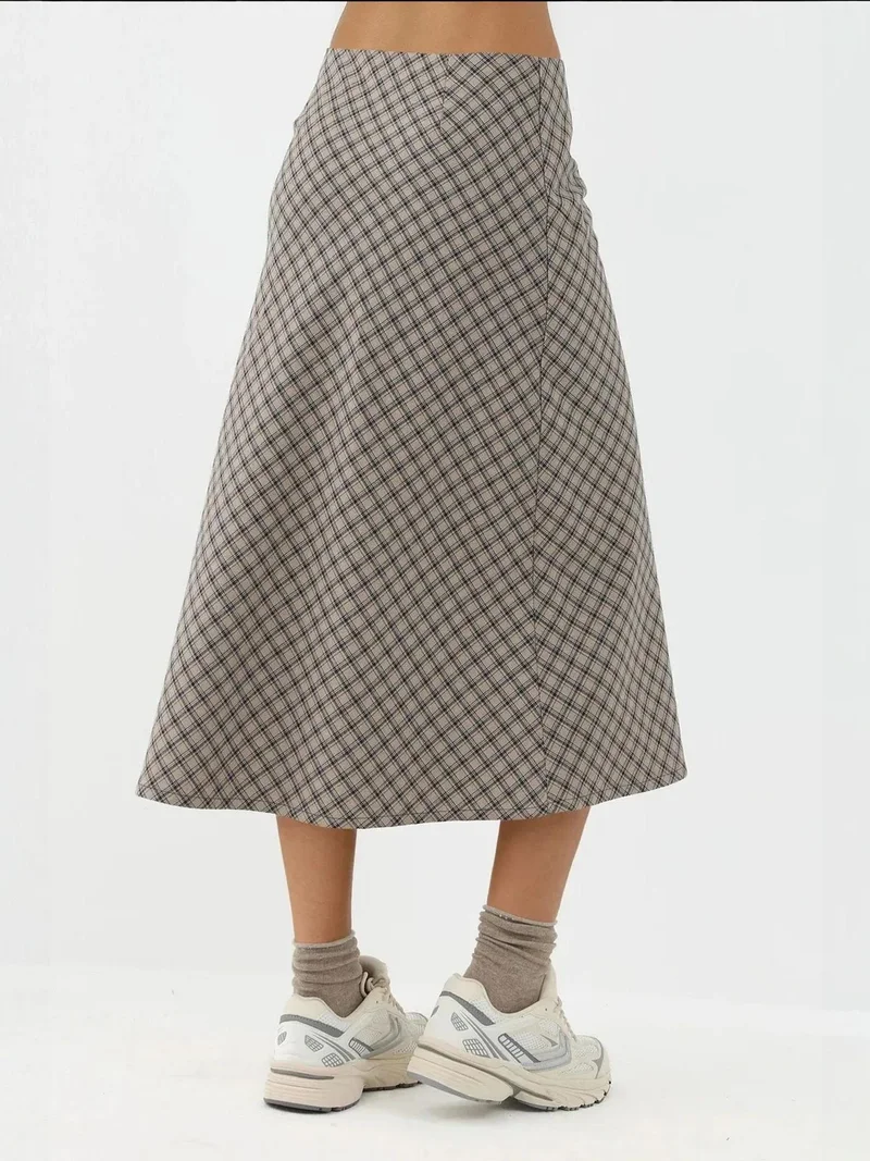 Hiccup Multicolor Midi A-Form Fit Plaid Skirt with Zipper for Women | Best Price UAE