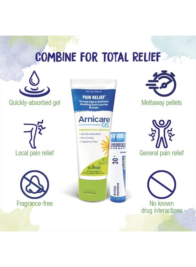 Boiron Arnicare Gel and Arnica 30c Value Pack for Pain Relief, Muscle Soreness, and Swelling from Bruising or Injury - 2.6 oz + 80 Pellet Tube  - Image 3